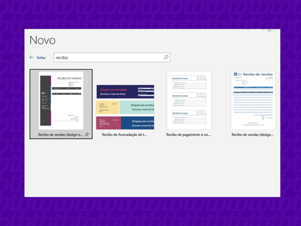 como fazer modelo de recibo no word