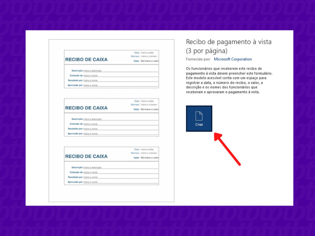 como fazer modelo de recibo no word